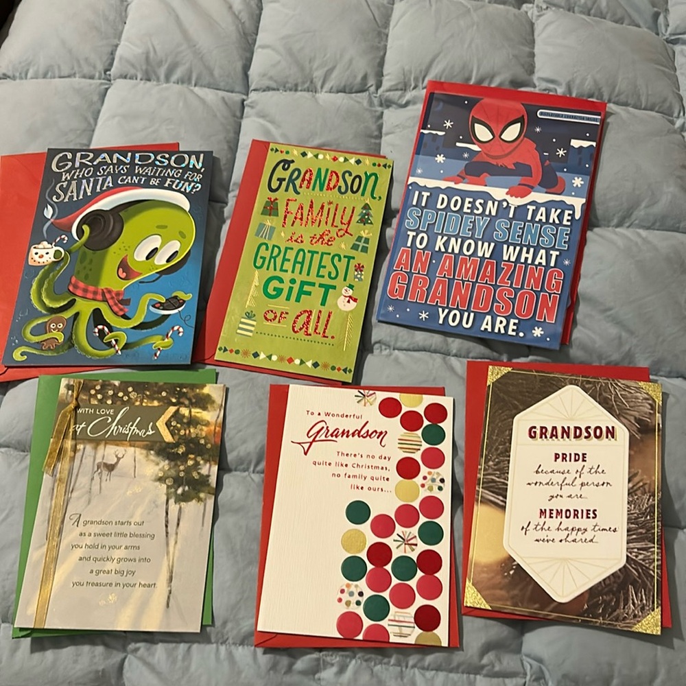Lot of 6 new Hallmark Christmas cards for Grandson